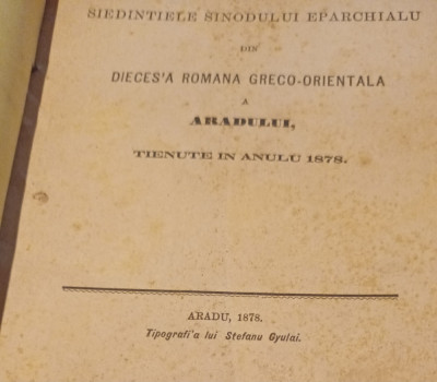 PROTOCOL PENTRU SEDINTELE SINODULUI EPARHIAL ARAD 1878 foto