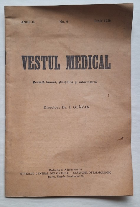 Vestul Medical &ndash; Anul II, Nr. 6, Iunie 1936 &ndash; Oradea, Dr. I. Glăvan