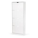 Dulap pentru depozitare pantofi KL Carey, 4 compartimente, usi rabatabile, 8 rafturi, Pal Melaminat, 60 x 24 x 157 cm, alb