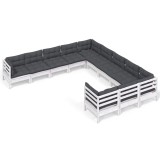 Cumpara ieftin Set de sezlonguri de gradina cu perne 11 piese alb lemn de pin