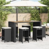 Set 6 Scaune Bar Gradina Gossi, Poliratan Negru, Perne включено, Huse Lavabile, Cadru Otel