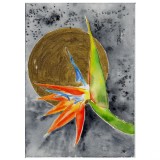 E133. Tablou, Flori cu soare auriu, acuarela pe hartie, neinramat, 21x29cm, Avangardism, RavariuArt