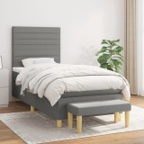VidaXL Pat box spring cu saltea, gri &icirc;nchis, 90x200 cm, textil 3137206