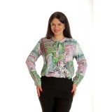Bluza Dama, Asimetrica, Verde cu imprimeu si Funda - M