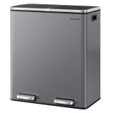 SONGMICS Cos de gunoi dublu colectare selectiva, 2x30L, cu pedale si capac soft close, galeata interioara, otel, 62x59x36 cm, gri Household NewTrend