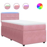 Cumpara ieftin Pat box spring cu saltea, roz, 90x200 cm, catifea