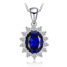Colier din argint, cu pandantiv cu safir albastru si zirconiu, Royal Sapphire