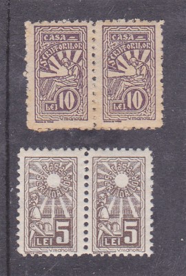 Timbru fiscal ROMANIA 1939 - CASA SCRIITORILOR 10 si 5 lei - bloc in pereche,MNH foto