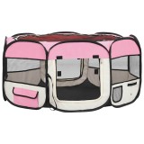 Cumpara ieftin Tarc de caini pliabil cu sac de transport, roz, 145x145x61 cm