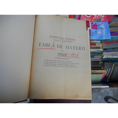 Table de materii , Pandectele romane , 1922 -1931 foto