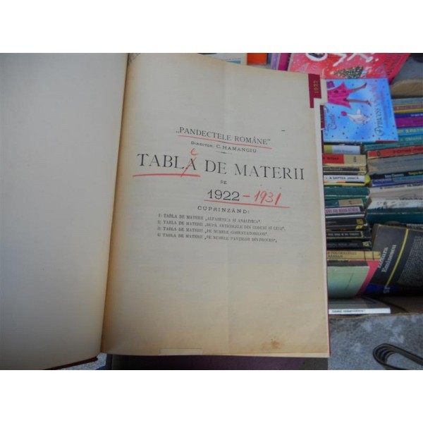 Table de materii , Pandectele romane , 1922 -1931