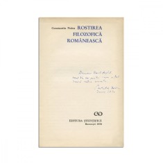 Constantin Noica, Rostirea filozofică rom&amp;acirc;nească, 1970, cu dedicația autorului pentru Paul Anghel foto