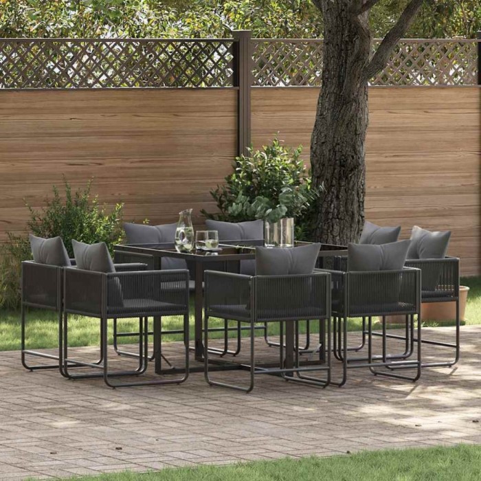 vidaXL Set de masă pentru grădină 9 pcs Negru Oțel 3335883
