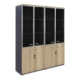 Cumpara ieftin Dulapuri Lotus cu 4 usi din sticla/lemn de culoare stejar-gri inchis 160x45x180cm