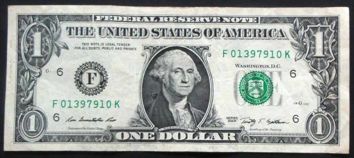 Bancnota 1 DOLLAR - SUA, anul 2009 *cod 452 B