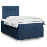 VidaXL Pat box spring cu saltea, albastru, 120x200 cm, textil