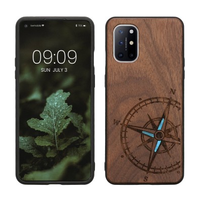 Husa Kwmobile pentru OnePlus 8T, Maro/Albastru, Lemn, KWM0000123P006C foto
