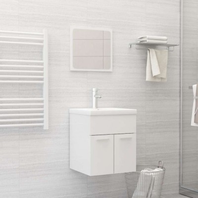 Set mobilier de baie, 2 piese, alb extralucios, lemn prelucrat foto