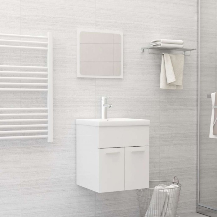 Set mobilier de baie, 2 piese, alb extralucios, lemn prelucrat