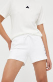 Adidas pantaloni scurți din bumbac culoarea alb, cu imprimeu, high waist IC6875