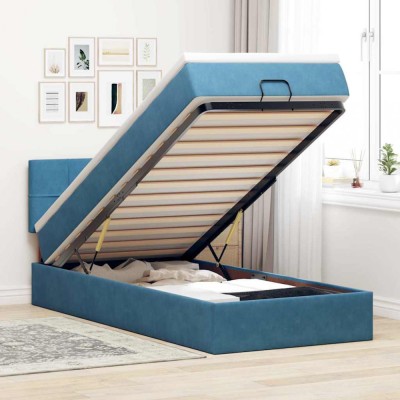 vidaXL Cadru de pat otoman cu saltea, catifea albastru &amp;icirc;nchis 90x200cm 3312600 foto