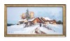 Tablou peisaj de iarna pictat manual inramat, 75x40cm ulei pe panza, rama din lemn, Geo Ungureanu