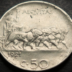 Moneda istorica 50 CENTESIMI - ITALIA, anul 1921 *cod 5003 = MUCHIE ZIMTATA! RAR