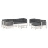 Set mobilier de gradina cu perne, 10 piese, alb, lemn masiv