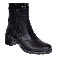 Ghete dama din piele naturala cu fermoar, imblanite, Negru, Aisha, MVS31NCR