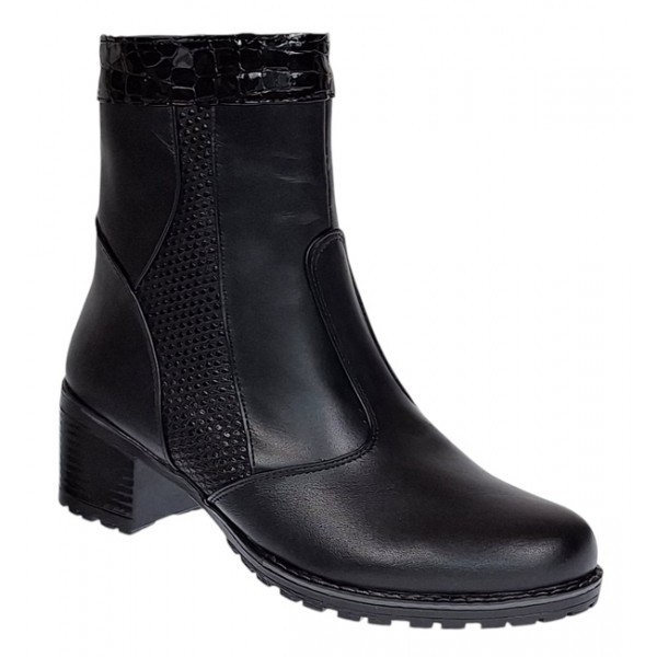 Ghete dama din piele naturala cu fermoar, imblanite, Negru, Aisha, MVS31NCR