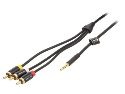 Cablu Jack 3,5mm la RCA x3 1,5m Aurit Negru foto