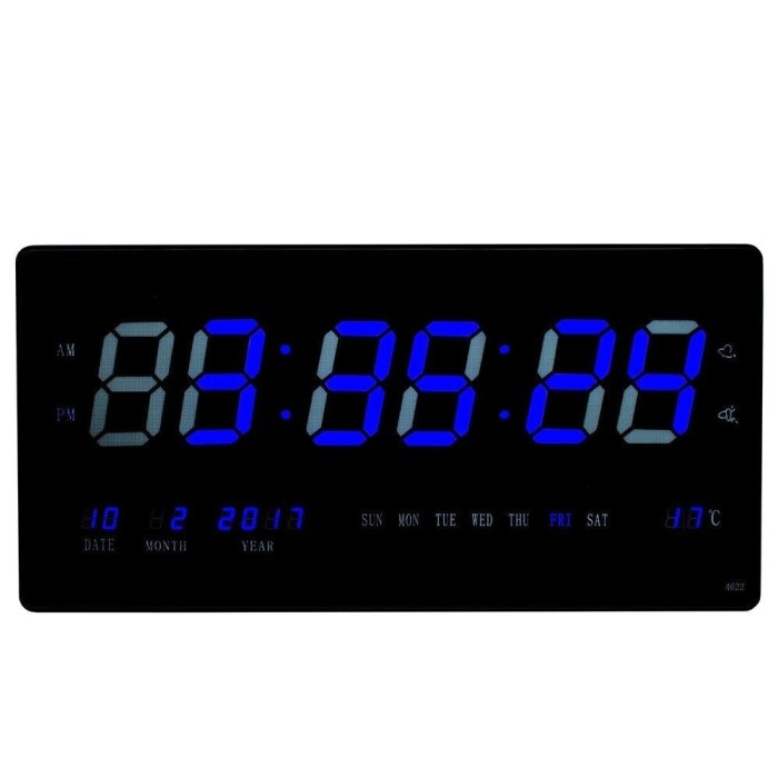 Ceas digital de perete cu temperatura si data, LED-uri culoare albastra JH4622