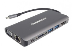 Docking station USB-C la HDMI + VGA + RJ45 + 2 x USB 3.0 + SD card + jack 3.5mm + PD, KU31DOCK08