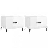 Cumpara ieftin Masute cafea picioare metalice 2 buc alb extralucios 50x50x40cm