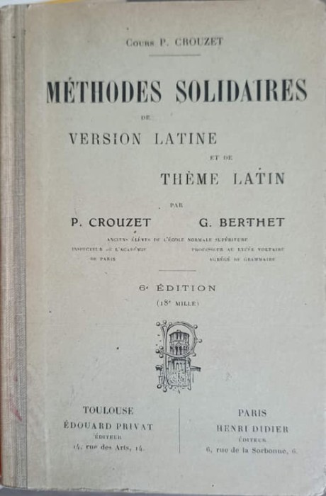 METHODES SOLIDAIRES DE VERSION LATINE-P. CROUZET, G. BERTHET-249919