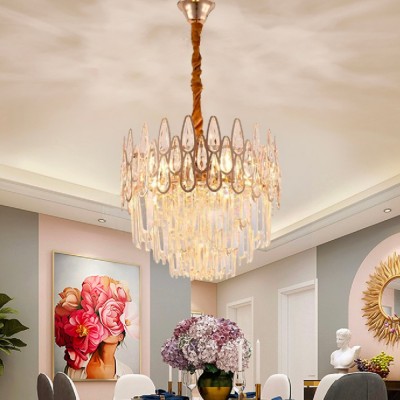 Candelabru Cristal ALHAMBRA Nobile 5x E14, Diametru 40cm, Auriu Lucios, Inaltime Reglabila foto