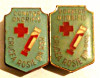 MEDICINA LOT 2 INSIGNE DONATOR ONORIFIC CRUCEA ROSIE A RSR DIFERENTA CULOARE, Romania de la 1950