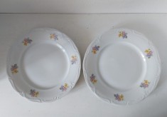 Lot 2 farfurii de portelan Alba Iulia, anii 70-80, cu floricele, 24cm diametru
