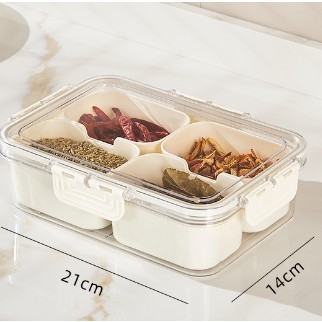 Cutie De Condimente Flippy, Pentru Bucatarie, Sigilata, Transparenta, Material Alimentar, Cu Capac Si Maner, 4 Compartimente, Pentru Frigider foto