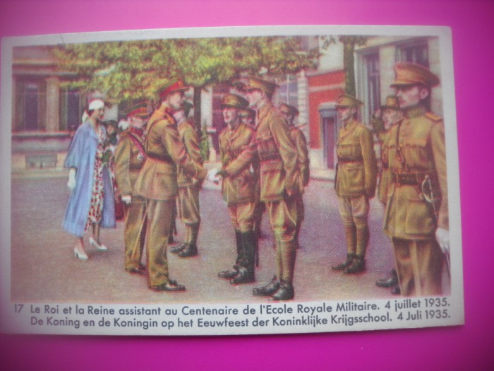 HOPCT 6345 REGELE SI REGINA /CENTENARUL SCOLII MILITARE -1935-REGINA ASTRID-FAMILIA REGALA BELGIA-CROMO LITHO-CIOCOLATA COTE D&#039;OR