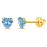 Cercei Aur 14K Copii, model Birthstone (zi nastere martie), forma Inima cu Piatra CZ Light Blue