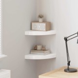 vidaXL Rafturi de colț plutitoare, 2 buc., alb lucios, 25x25x3,8 cm, MDF 323887