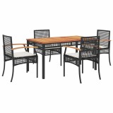Cumpara ieftin Set mobilier de gradina cu perne, 5 piese, negru, poliratan