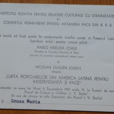 6 invitatii la diverse evenimente adresate lui Octavian si Mia Groza , anii70