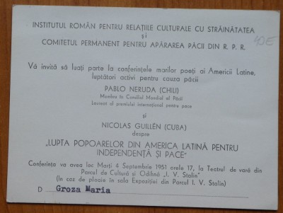 5 invitatii la diverse evenimente adresate lui Octavian si Mia Groza, anii70 foto