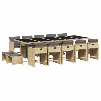 Set mobilier gradina cu perne, 15 piese, bej combinat poliratan foto