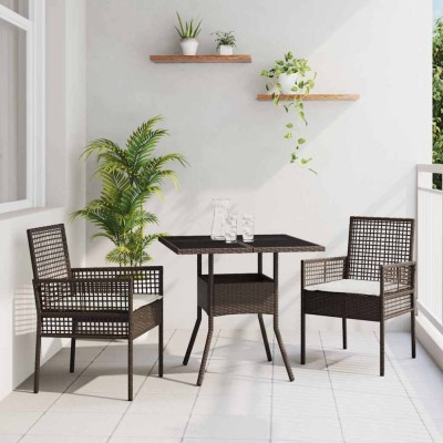 vidaXL Set de masă pentru grădină 3 pcs Maro Rattan poli 3334925 foto