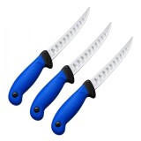Cumpara ieftin Set trei cutite pentru filetat DEPOX&reg;, lamă curbată din oțel inoxidabil cu alveole, m&acirc;ner ergonomic, 29 cm, albastru