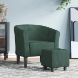 vidaXL Fotoliu tip cuvă cu taburet, verde &icirc;nchis, catifea