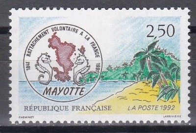 Franta 1991 - 150 de ani de la aderarea voluntară a Mayotte la Franța, MNH foto